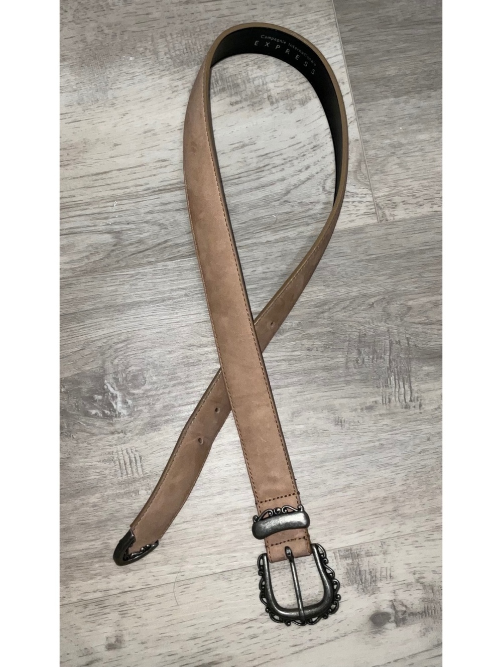 Genuine Leather Two-Tone Western Style Belt with Ornate Buckle